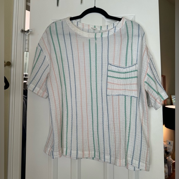 Caslon Stripe Cotton Gauze Top, Ivory Stripe, Medium - Picture 2 of 4